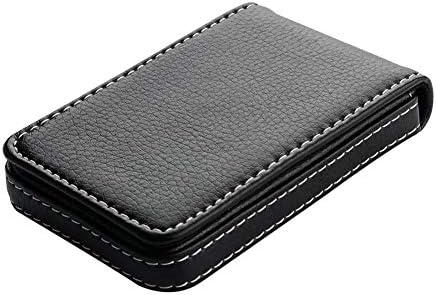 KISSWILL Leather Business Card Holder, Business Card Case with Magnetic Closure for Men or Women, Professional Look Card Case Holds 25 Business Cards - Black