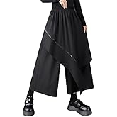 ellazhu Women's Skirt Pants Loose Wide Leg Patchwork Design Irregular GZ774 A