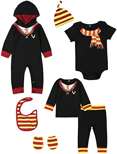 7 Pieces Baby Boys Girls Muggle Outfit Clothing Set Cute Print Romper (6-12 Months)