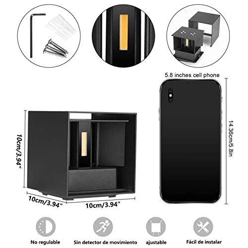 Sunsign lampara exterior pared, 12W lampara de pared, iluminación led modernos, Ángulo de haz ajustable hacia arriba y hacia abajo, IP65 impermeable, 4 pieza, negro(luz calida)
