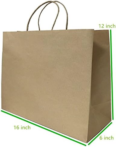 Metrogalaxy 16"X6"X12" Big Kraft Paper Bags, Party Bags, Shopping Bags with Handles, Color: Brown Bags, 12PC