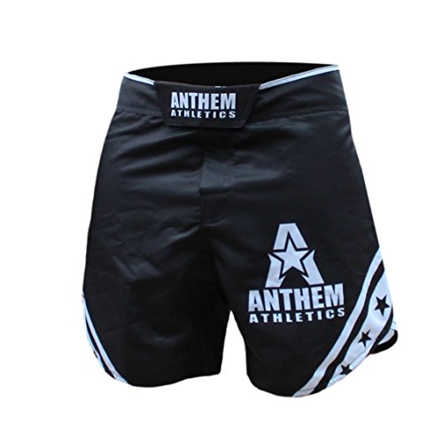 Anthem Athletics Defiance Kickboxing Short MMA Shorts - Muay Thai, BJJ, WOD, Cross-Training, OCR - Black & White with Stars - 35" - Thumbnail 3
