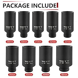WETT 9Pcs 1/2" Drive Deep 6-Point Impact Socket