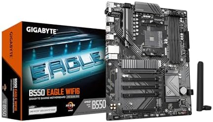 GIGABYTE B550 Eagle WIFI6 Motherboard, Supports AMD AM4 Ryzen 5000 Processors, ATX, DDR4, 2X M.2, PCIe 4.0, WIFI6, 1GbE LAN, EZ-Latch