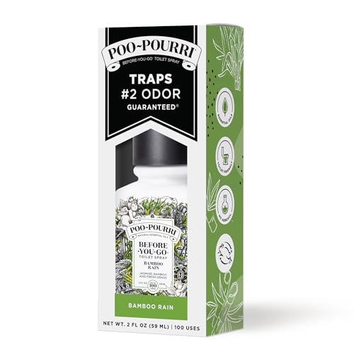 POO-POURRI BEFORE-YOU-GO TOILET SPRAY, BAMBOO RAIN, 2 FL OZ, UP TO 100 USES, BATHROOM ODOR DEODORIZER WITH ESSENTIAL OILS FOR HOME OR WORK, TRAVEL ESSENTIALS, TSA APPROVED SIZE, BAMBOO & FRESH GRASS