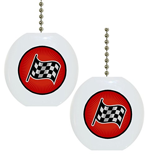 Set of 2 Checkered Flag Solid CERAMIC Fan Pulls