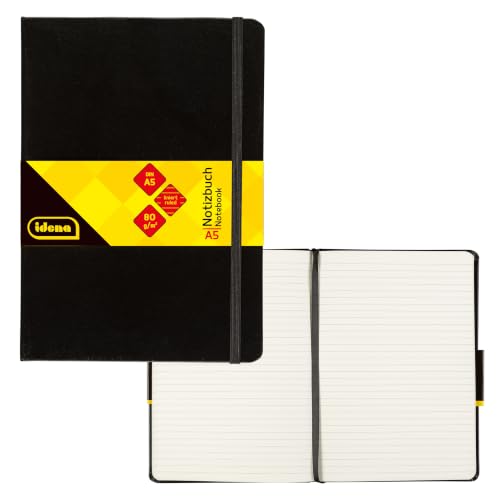 Idena 209284 - Notebook DIN A5, FSC mix, lined, cream-colored paper, 192 pages, 80 g / m & sup2 ;, hardcover in black, 1 piece