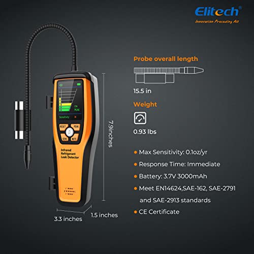 Elitech HVAC Refrigerant Leak Detector 10 Yrs Infrared Sensor Life Halogen Freon Sniffer, Air