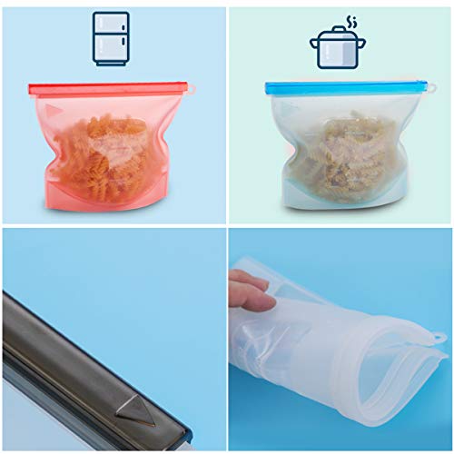Reusable Silicone Food Storage Bags,WOHOME Freezer Airtight Seal Food Preservation Bags/Food Grade/Versatile Preservation Bag Container for Vegetable,Liquid,Snack,Meat,Fruit/4xLarge 50oz+4xSmall 30oz