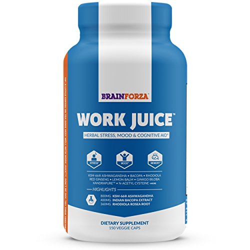Brain Forza Work Juice® Herbal Adaptogen, 150 Capsules - Stress & Mood, Athletic Performance, Hormone Support with KSM-66® Ashwagandha, Bacopa, Rhodiola rosea, Lemon balm, Ginkgo biloba USP +more Brain Forza Work Juice® Herbal Adaptogen, 150 Capsules - Stress & Mood, Athletic Performance, Hormone Support with KSM-66® Ashwagandha, Bacopa, Rhodiola rosea, Lemon balm, Ginkgo biloba USP +more