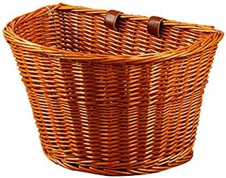 sweetyhomes Bike Basket Adult Front Handlebar Wicker Bicycle Basket Bicycles Cane Woven Rectangular Basket with Authentic Leather Straps