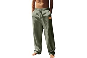 TRFIC Mens Linen Pants Yoga Beach Loose Fit Casual Summer Elastic Waist Drawstring Baggy Trousers with Pockets