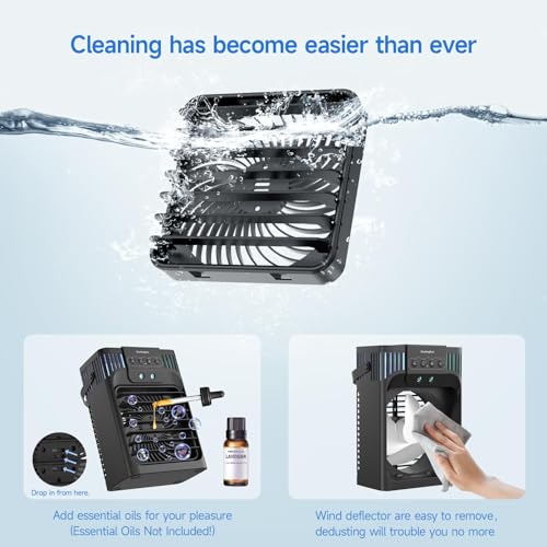 Portable Air Conditioners, 4-in-1 Evaporative Air Cooler with Remote Control, Cooling Fan with 3 Modes, 3 Speeds & 7 LED Lights, 2-8H Timer, 1200ML Personal Mini AC Unit for Home, Bedroom and Office