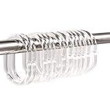 Qulable 24pcs Shower Curtain Rings Plastic Curtain C Rings Hook Hanger Bath Drape Loop Clip Glide Bathroom Shower Window Rod (Clear)