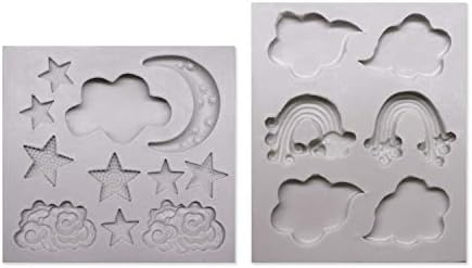 Cloud Rainbow Cake Mold, Chokov 2pcs Fondant Sugarcraft Silicone Cake Decoration Mold Moon Star Rainbow Cloud Shaped Chocolate Candy Baking Tool Home Kitchen Supplies