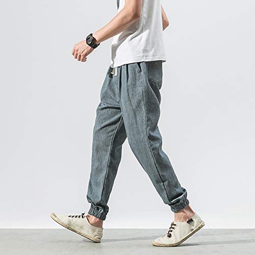 BingYELH Men's Drawstring Casual Beach Trousers Linen Summer Pants Elastic Waist Lounge Pajama Jogger Loose Fit Yoga Pants Blue