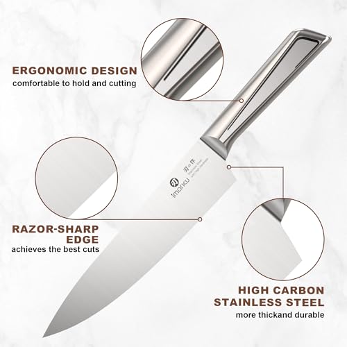 imarku High Carbon Stainless Steel Gyutou Knife Set with Block, Precision-Forged Razor Sharp 10–15° Edge, Ergonomic Non-Slip Handle, Built-in Sharpener, Brown, Best Gift Choice, Cooking Enthusiasts