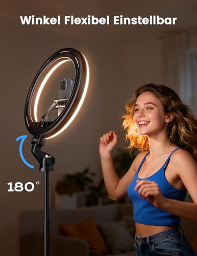 10.2 Inch Dimmable Ring Light with 75 Inch High Aluminium Tripod, Flicker-Free LED Makeup Light/Cold Shoe Quick Mount Holder, Ring Light for Mobile Phone, TikTok/Live Stream, Video Recording