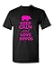 Keep Calm and Love Hippos Animals Novelty Statement Unisex Adult T-Shirt Tee (Medium, Black w/NeonPink)