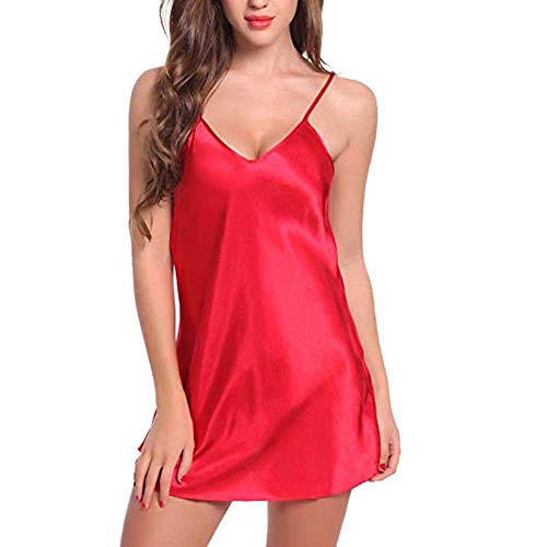 Fashion Women Lingerie Dress, wodceeke Ladies Sling Sleeveless Silk Appealing Underwear Sleepwear (XXXL, Red)