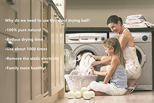 Dryer Balls Organic Eco Wool Dryer Balls 6pack 100% Natural Fabric Softener Shorten Laundry Drying Time and Reduce Wrinkles XXL White (2.95inch)