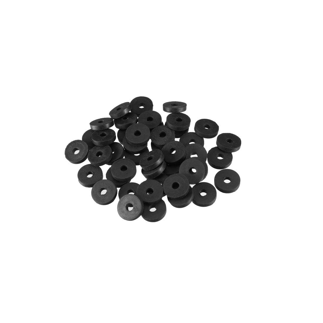 TOP-VIGOR 50Pcs Rubber Flat Washers, 13.8mm OD 4mm ID 3mm Thickness Heavy Duty Black Rubber Grommet Vibration Damping Pads Sealing Gasket Washers for Faucet Pipe Water Hose Fastener Bolt