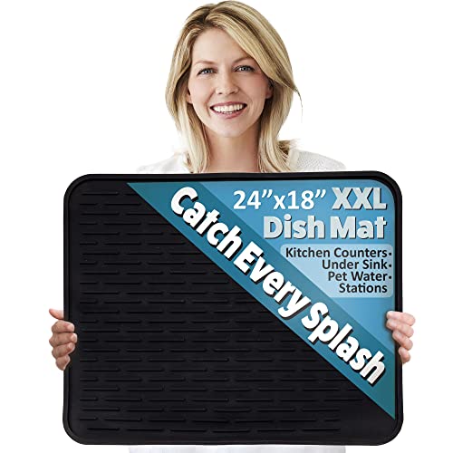 XXL Silicone Dish Drying Mat for Kitchen Counter or Under Sink, 24
