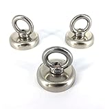SUNKEE 3pcs Magnetic Hook,40 Pound Round Base Magnet Fastener with Eyebolt Chrome Plate ,Neodymium Iron Boron Magnet With Circular Rings For Salvage,1.26