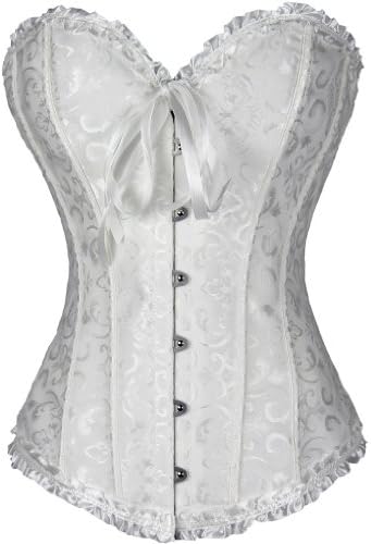 DarlingLove Women's Brocade Boned Lace Up Back Overbust Corset Lingerie Shapewear White XL