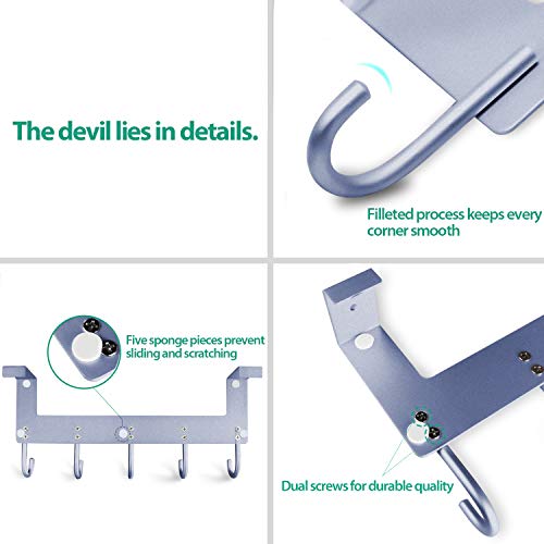 ACMETOP Over The Door Hook Hanger, Heavy-Duty Organizer for Coat, Towel, Bag, Robe - 5 Hooks, Aluminum, Matte Finish (Gray) - Thumbnail 3