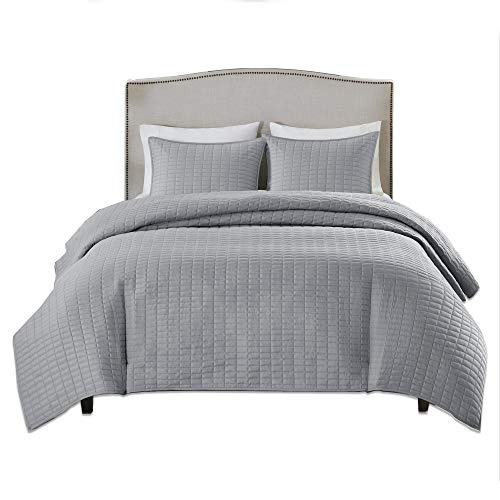 Comfort Spaces - Kienna Quilt Mini Set - 2 Piece - Gray- Stitched Quilt Pattern - Twin/Twin XL Size, Includes 1 Quilt, 1 Sham