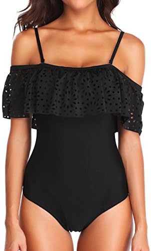 Eudolah Women One Piece Floral Printed Flounce Ruffled Monokini Off Shoulder Swimsuit Swimwear