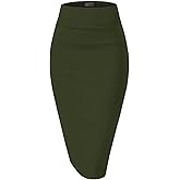 Hybrid & Company Women's Premium Nylon Ponte Stretch High Waist Pencil Suit Skirt Below Knee