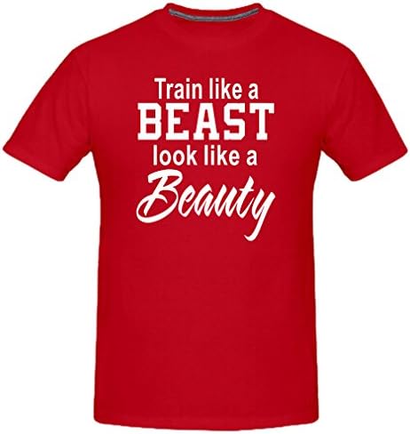 Dorahome Men's Train Like A Beast Look Like A Beauty Funny T-shirt (Red Medium)
