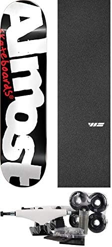 Almost Skateboards Color Logo Black/White Skateboard Deck - 7.5" x 31.1" with Components - Bundle of 7 Items
