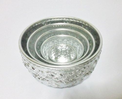 Set of 4 Antique Thai Bowl Rare Vintage Asian Aluminum Water Dipper Silver.
