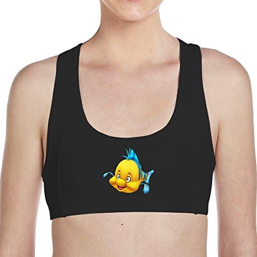 Lady's Cartoon Fish 90% Nylon Seamless Racerback Sports Bra Black Large