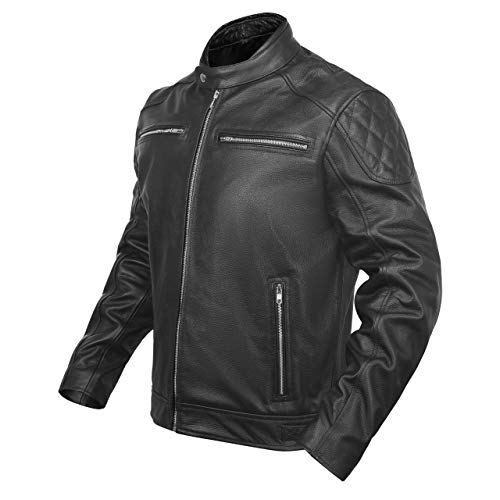 LEATHER ARMOR MOTORCYCLE JACKET FOR MEN BIKER CAFE RACER DUAL SPORTS