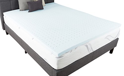 Bluestone Gel Infused Topper-2 Inch Queen Size Memory Foam Mattress Pad with Ventilation for Support, Cooling, and Comfort, White