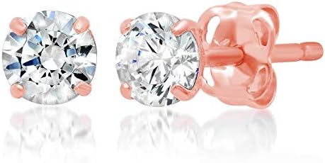 14k Solid Gold ROUND Stud Earrings with Genuine Swarovski Zirconia | 0.50 to 3.0 CTW | With Gift Box