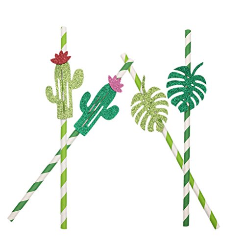 TOYMYTOY Paper Straws,Cactus Leaf Party Paper Straws for Birthday Party Supplies, Dessert Table Straw Decor,Pack of 24 - Thumbnail 5