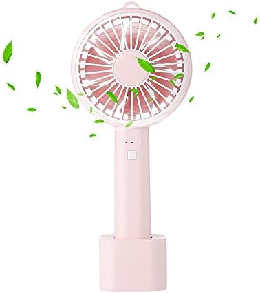 YTOM Portable Mini Handheld Fan, USB Rechargeable Fan with 1200mAh Battery Operated Portable Fan With Removeable Base and Lanyard, 3 Settings Strong Wind for Travel Home Office Outdoor Use (Pink)