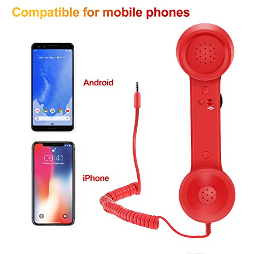 Feeko Cell Phone Receiver Retro Handset Vintage 3.5mm Telephone Anti Radiation Handset Receiver for iPhone Smartphones Red