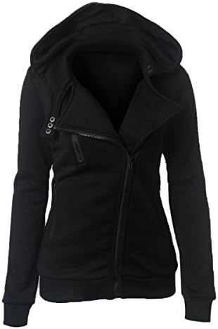 Women Slim Fit Oblique Zip-up Hoodie Casual Jacket Sweatshirt Top Long Sleeve Sport Coat (M, Black)