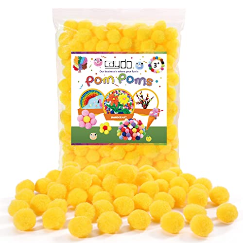 Caydo 200PCS Yellow Pom Poms, 1 Inch Rainbow Craft Pompom Soft and Fuzzy Balls for DIY Creative Crafts Projects and Decoration
