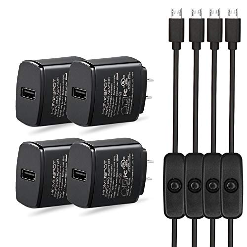 Raspberry Pi 3 3B+ Adapter with On/Off Switch Cable, Power Supply Wall Charger for Raspberry pi 3, Raspberry pi Zero, 2B, 3B, and Zero W (4 Pack)