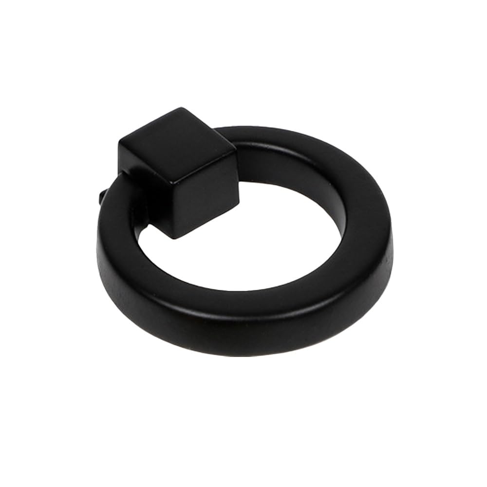 MiJunHD Cabinet Pull,Cabinet Knobs Single Hole Ring Door Handles Furniture Cupboard Dresser Wardrobe Handles Drawer Handles Hardware with Screws (Black-1 Piece)