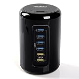 MoKo 6-Port High-speed USB 3.0 Hub [4 Universal + 2 BC 1.2 Charging Ports] with SD / TF Card Reader & Power Adapter (Suit for American Standard plug), BLACK