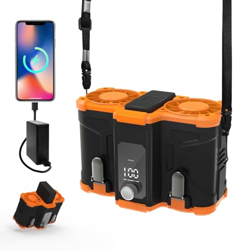 Photo 1 of 12000mAh Portable Waist Fan, 6 in 1 Rechargeable Wearable Belt Clip Fan with Flashlight & Detachable Power Bank, Strong Airflow Body Fans Neck Fans Hands-Free 30H Cooling for Hiking Cruise Courier