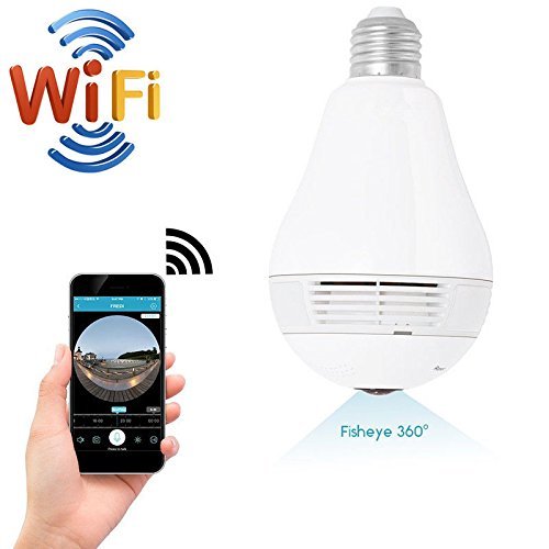 Quanmin HD 360Â° Wide Angle Fisheye Wireless Wi-fi E27 LED Light Bulb VR Panoramic IP Camera For Phone APP Two Way Audio Talk Remote Real Time Monitoring Spy Home Security CCTV Camera System (960P)
